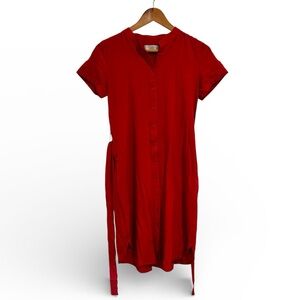 LOFT Red Button-Front Short Sleeve Dress | Women’s Size S